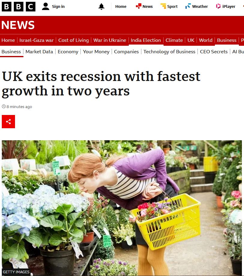 An image of a BBC Business News story on GDP growth
