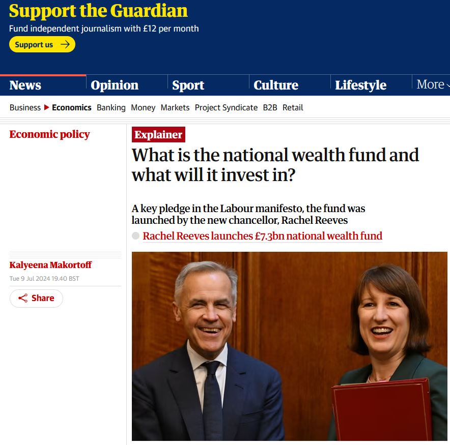 An image of webpage from the Guardian website's Explainer on the national wealth fund